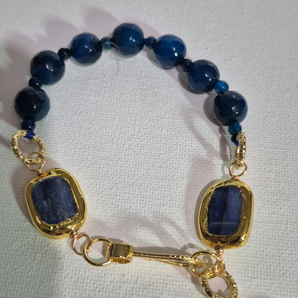 Blue Agate/Blue Kyanite gold plated Bracelet - Picture 4 of 8